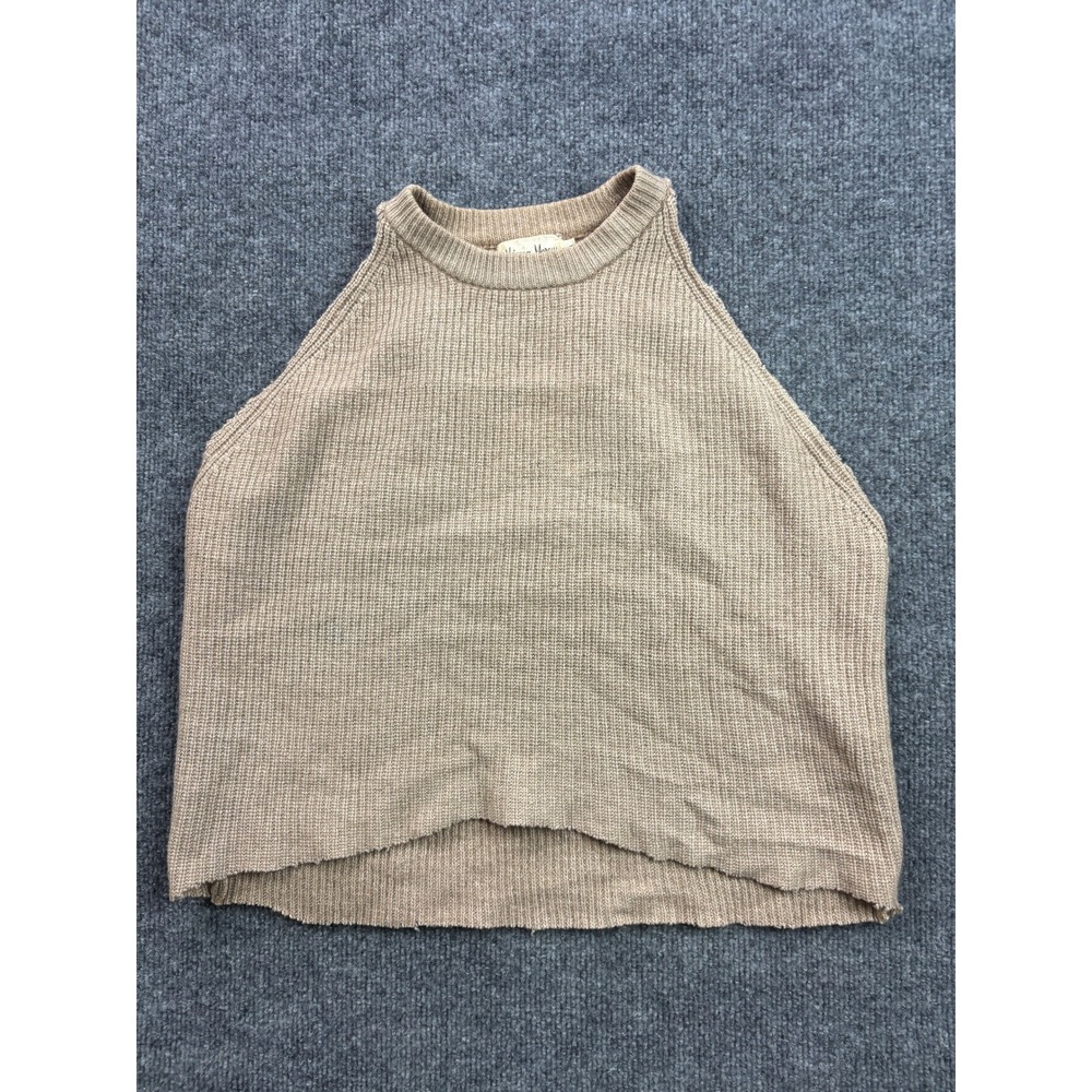 Neiman Marcus Knit Halter Top Womens Medium Tan Beige Cashmere Ribbed Sleeveless